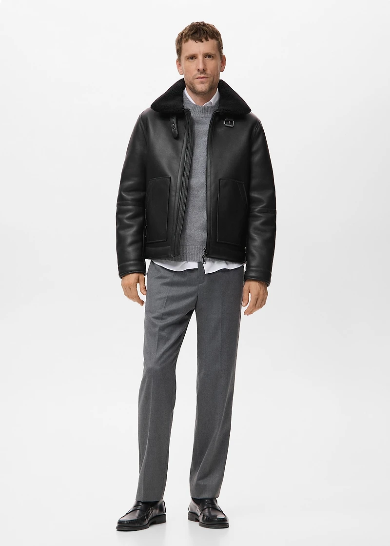 Faux-leather fleece jacket