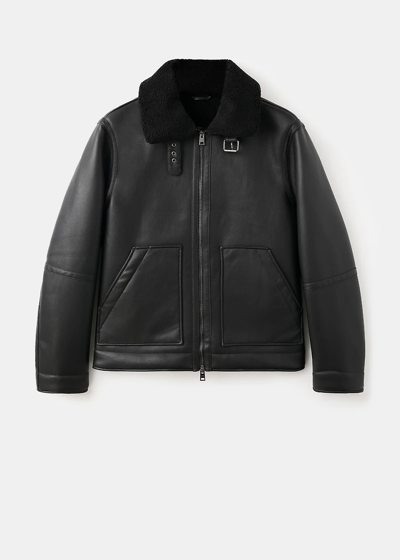 Faux-leather fleece jacket