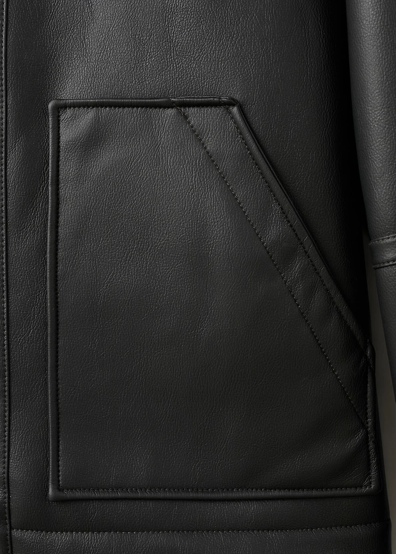 Faux-leather fleece jacket