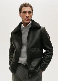 Faux-leather fleece jacket