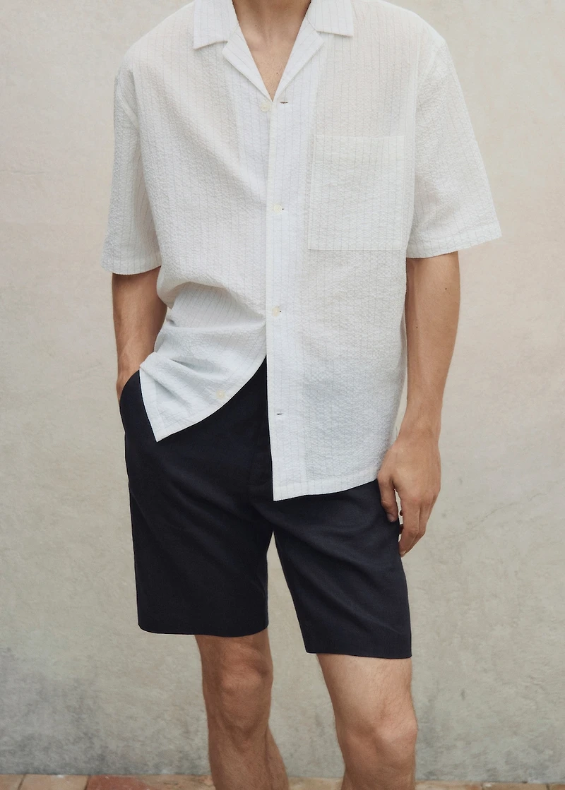 Slim-fit 100% linen bermuda shorts