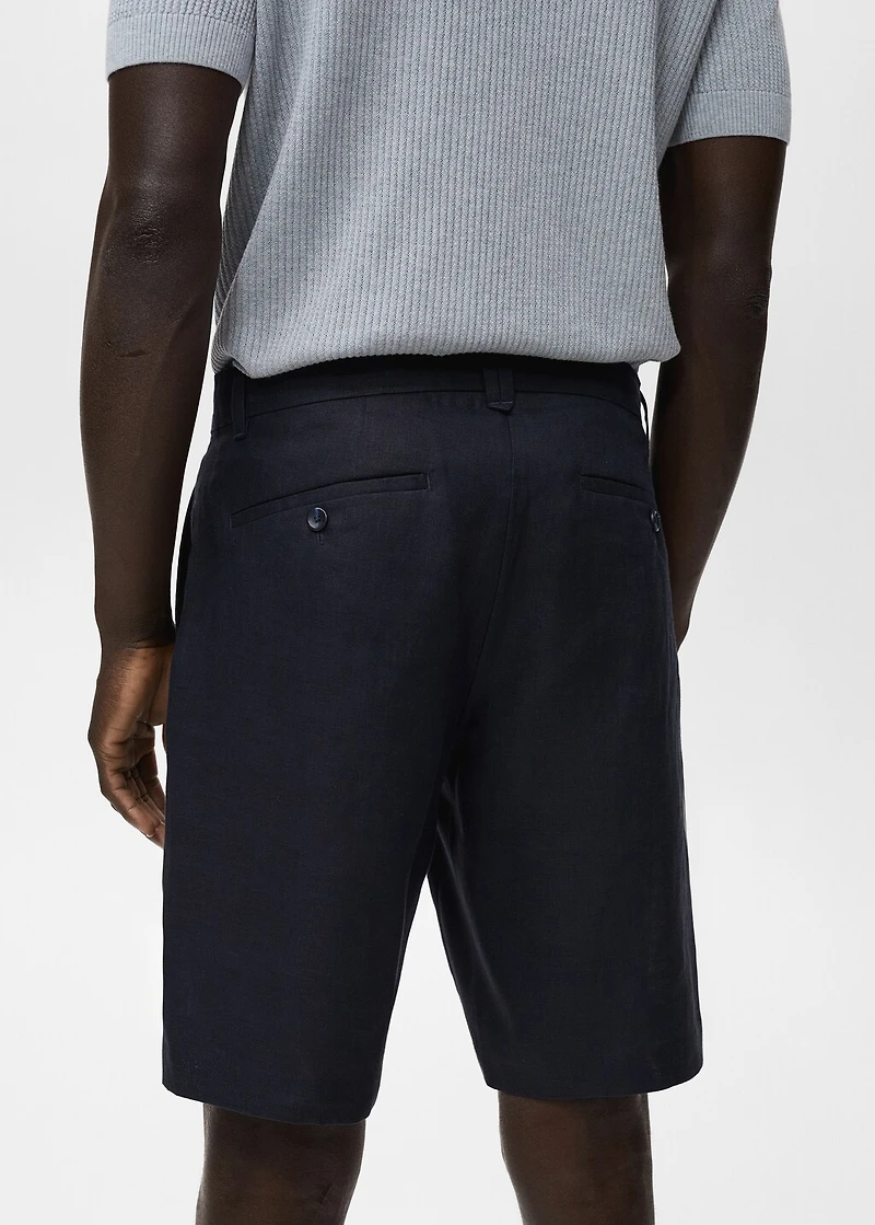 Slim-fit 100% linen bermuda shorts