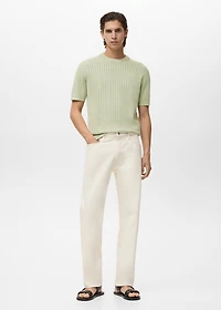 Striped openwork cotton t-shirt