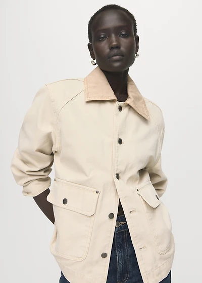 Denim barn jacket with contrasting collar