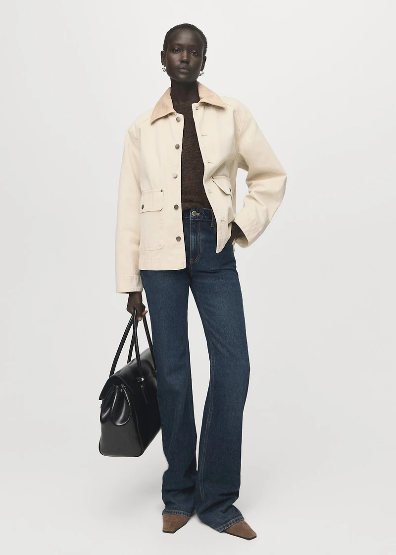 Denim barn jacket with contrasting collar