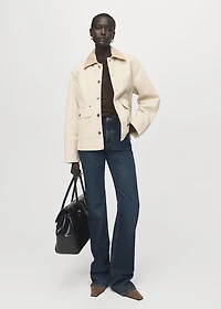 Denim barn jacket with contrasting collar