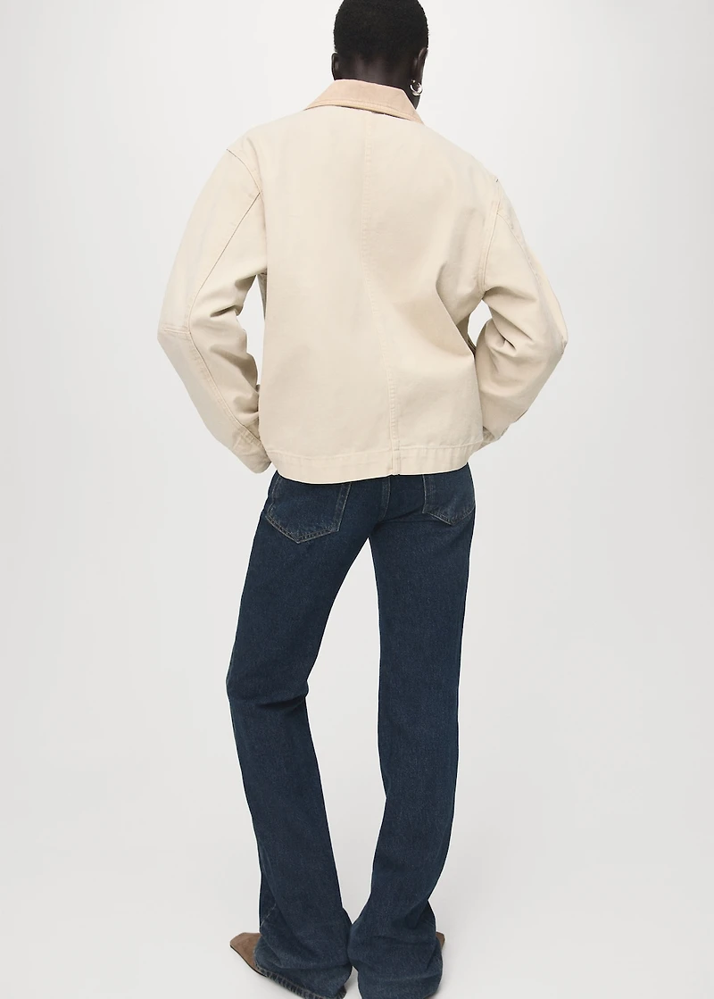 Denim barn jacket with contrasting collar