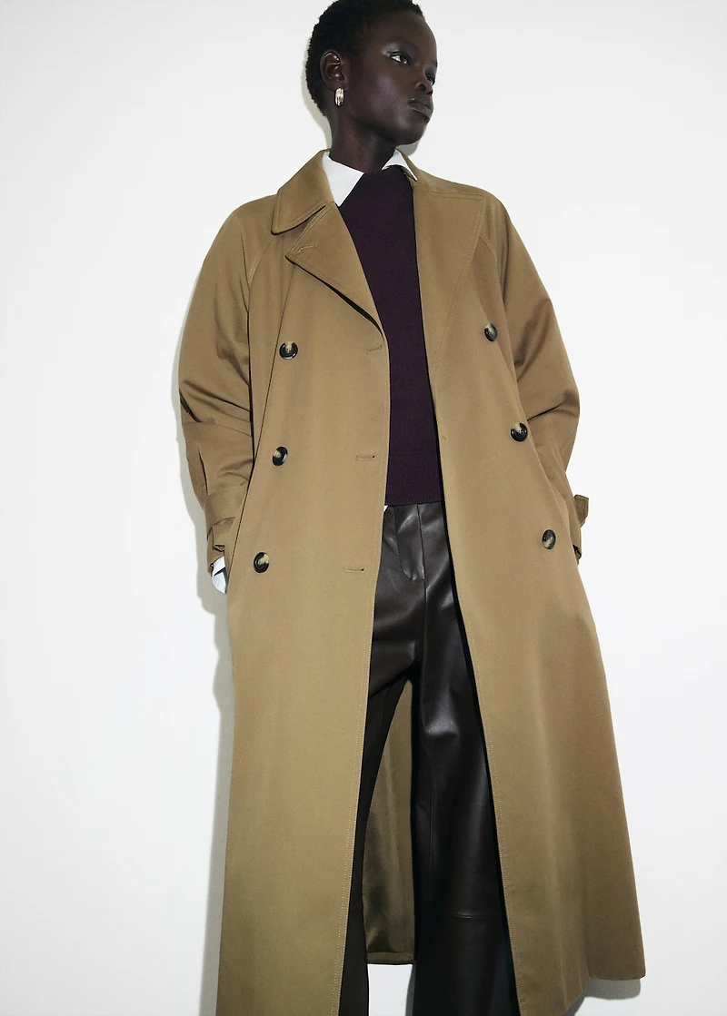 Long double-breasted trench coat