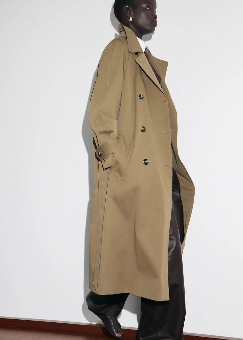 Long double-breasted trench coat