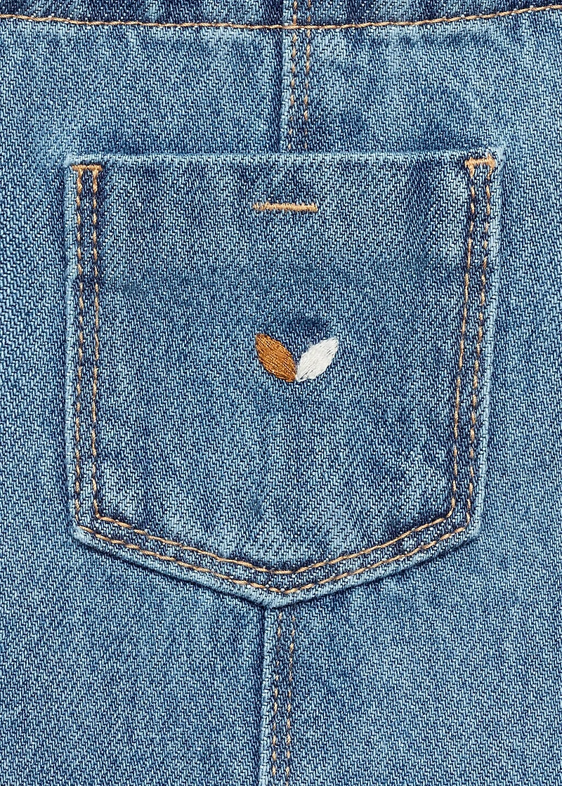 Embroidered denim pinafore dress