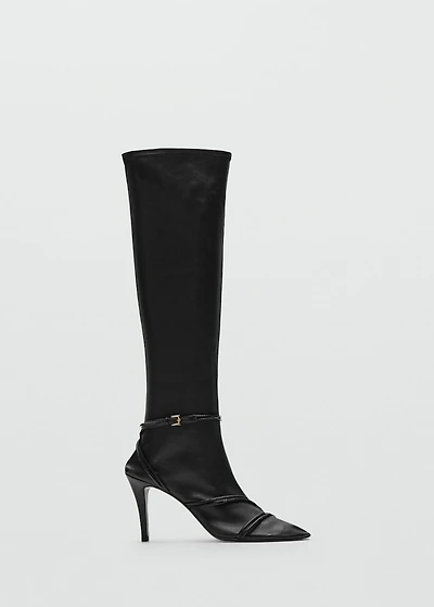 High leather boots with straps