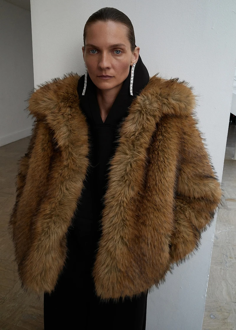 Fur-effect jacket with lapels