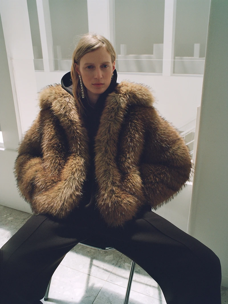 Fur-effect jacket with lapels