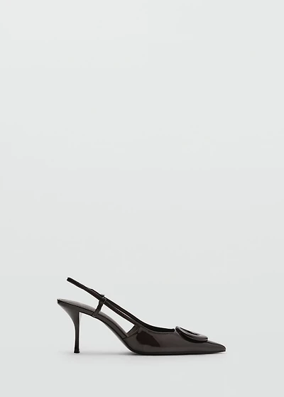 Patent leather high-heeled shoes with ring detail
