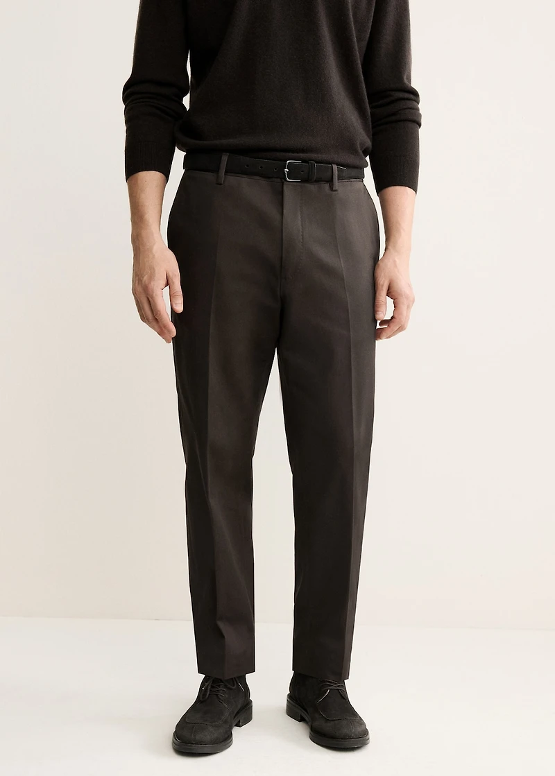 Regular fit pleated cotton pants