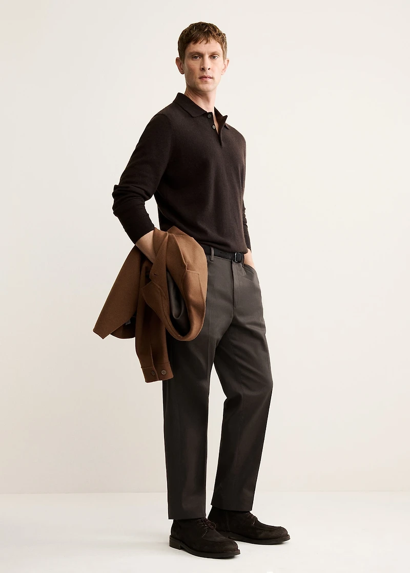 Regular fit pleated cotton pants