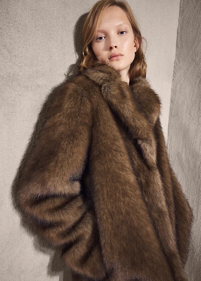 Faux-fur coat with lapels
