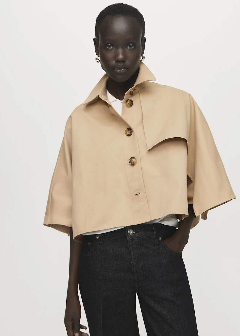 Cape-style cropped trench coat