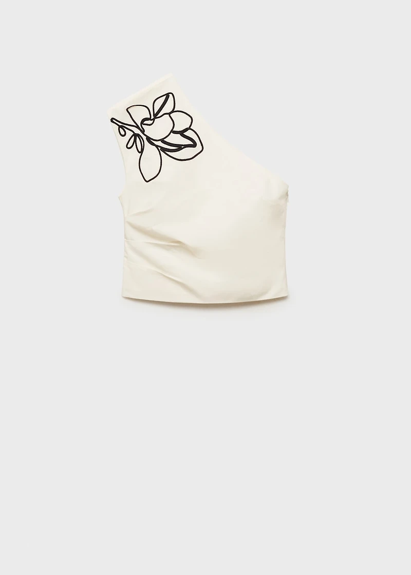 Asymmetrical flower-embroidered top