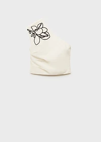 Asymmetrical flower-embroidered top