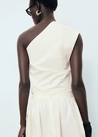 Asymmetrical flower-embroidered top