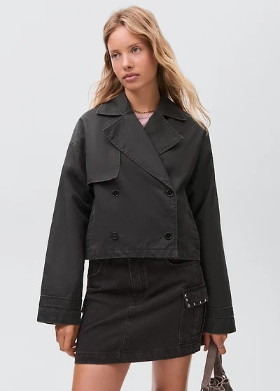 Waxed short trench coat