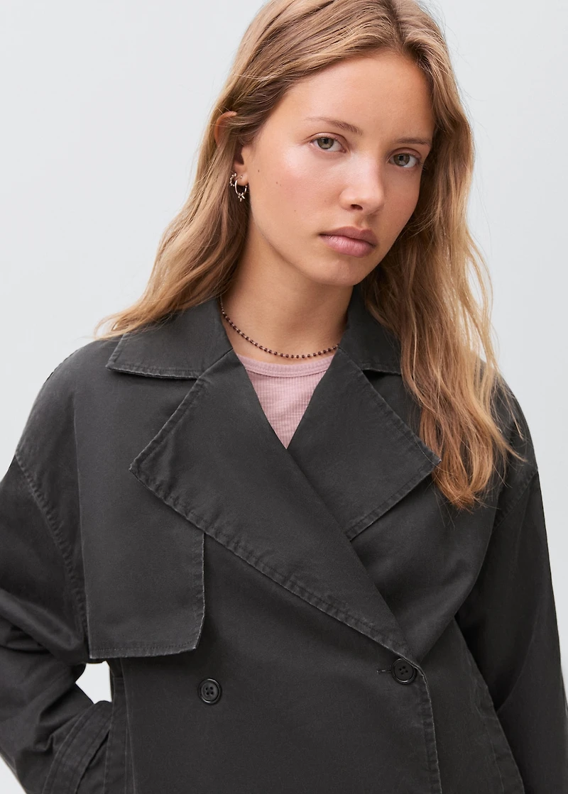 Waxed short trench coat
