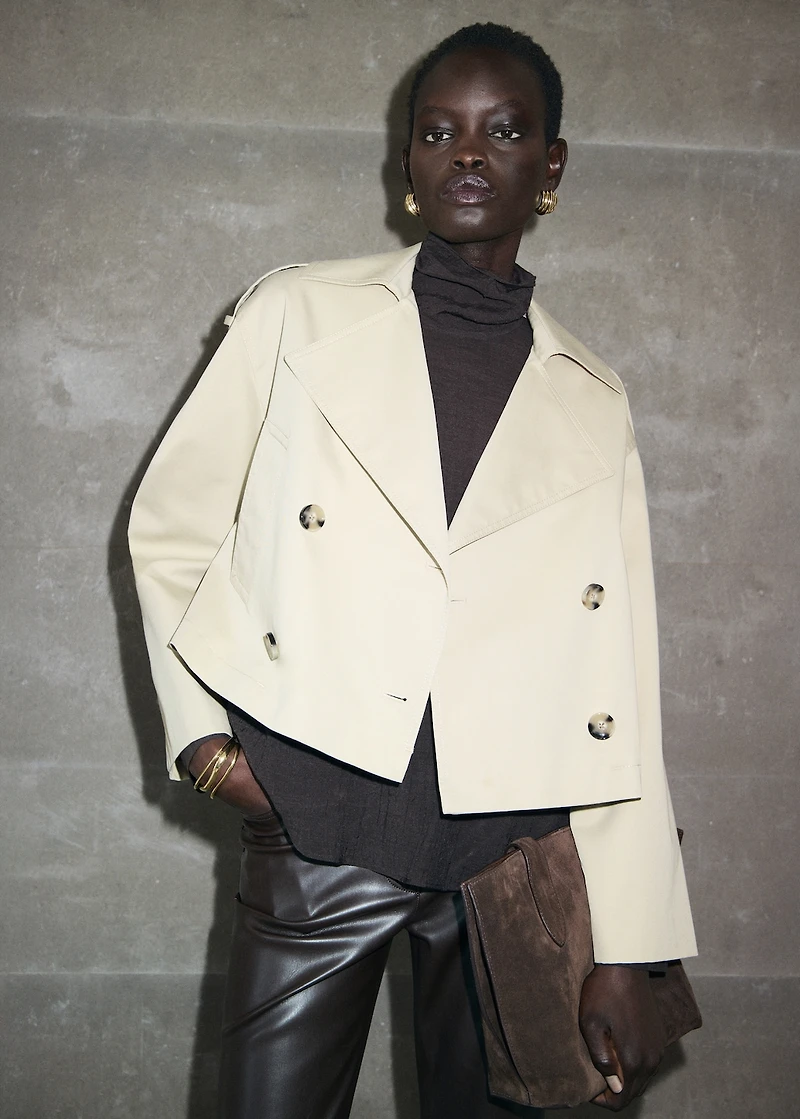 Double-breasted cropped trench coat