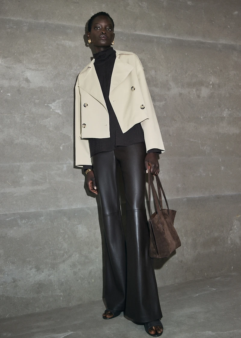 Double-breasted cropped trench coat