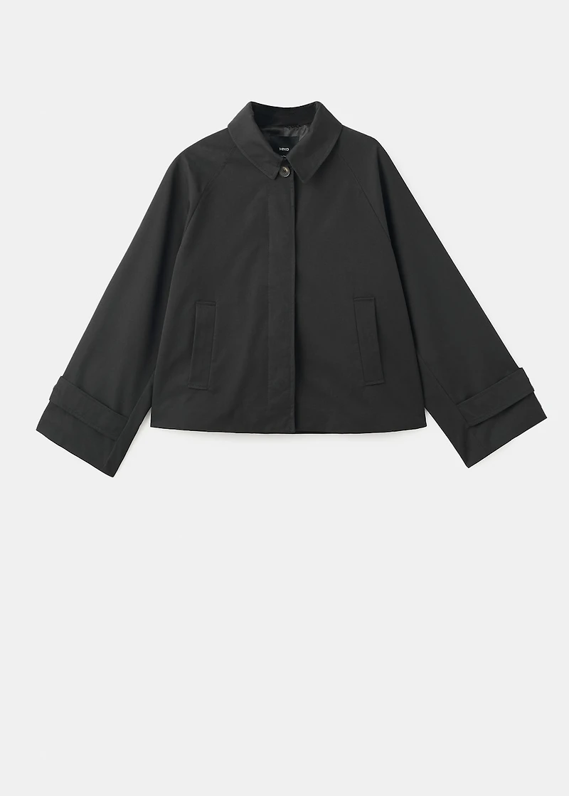 Short oversized trench coat with epaulettes