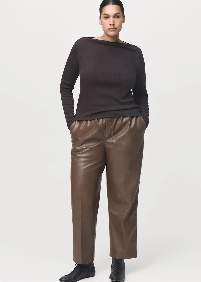Faux-leather pants with elastic waist