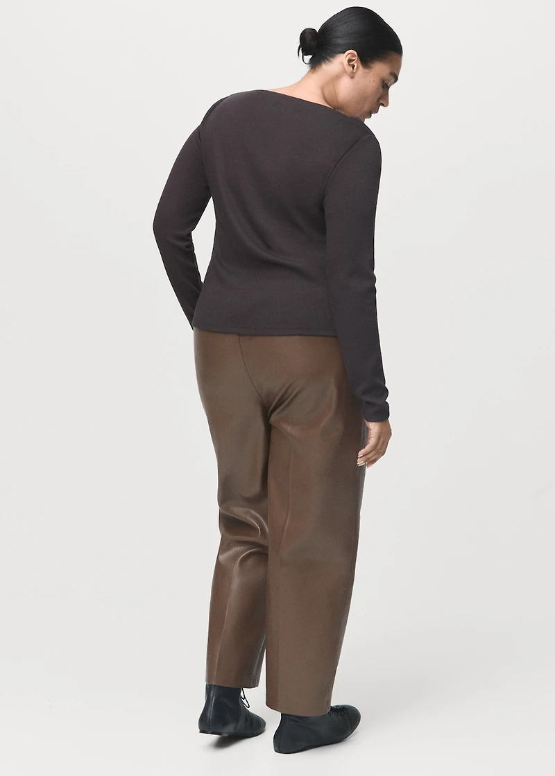 Faux-leather pants with elastic waist