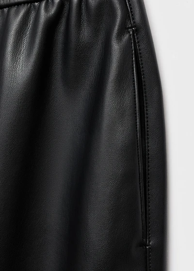Faux-leather pants with elastic waist