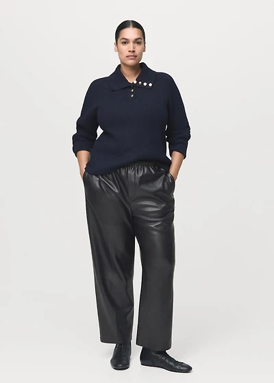 Faux-leather pants with elastic waist