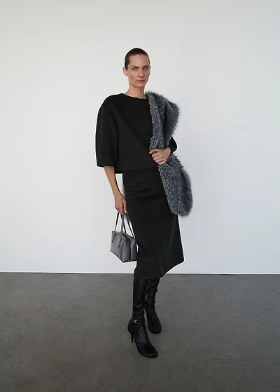 Wool midi-skirt with slit