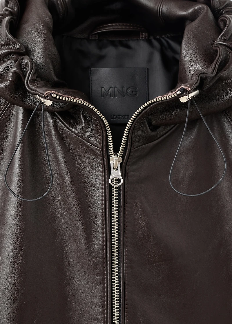 100% leather jacket with hood