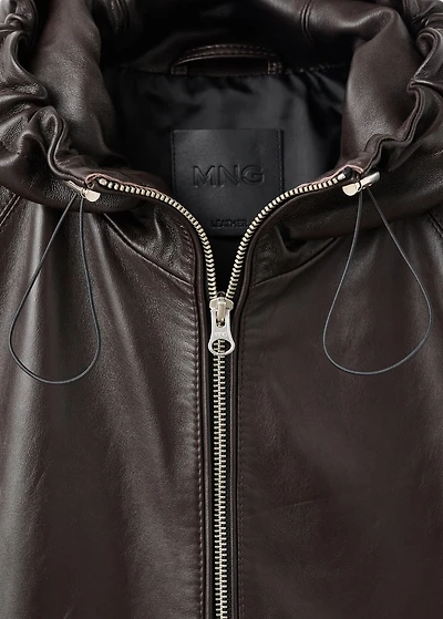 100% leather jacket with hood
