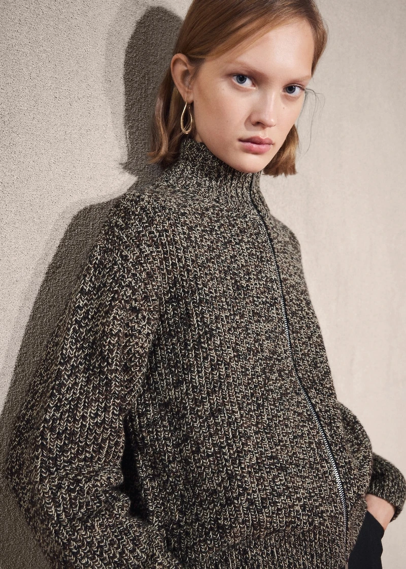 Speckled zip-up cardigan