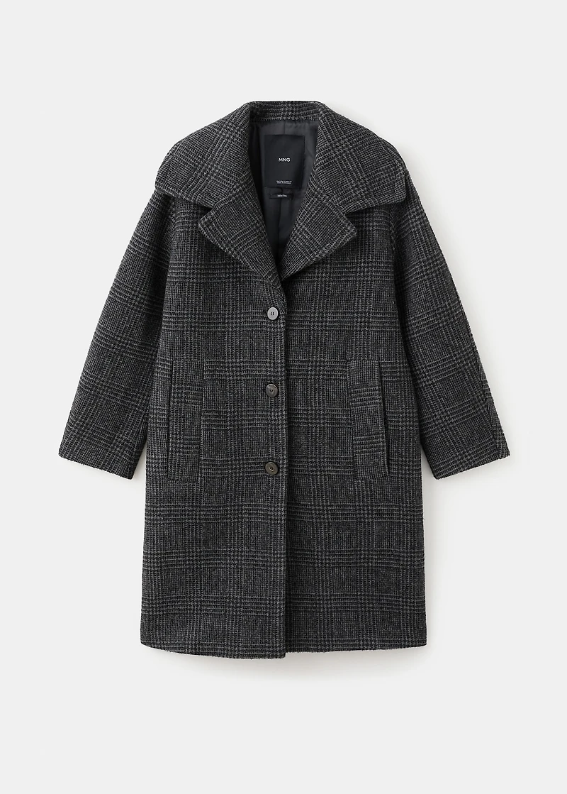 Checked wool-blend coat