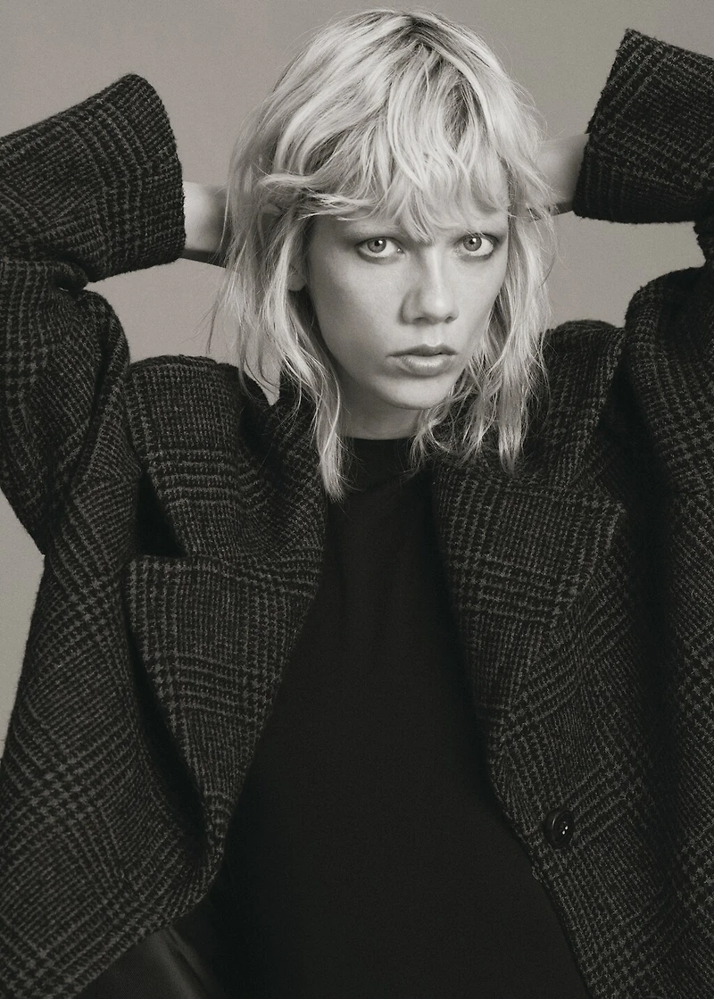 Checked wool-blend coat