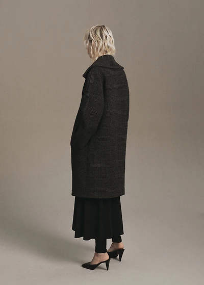 Checked wool-blend coat