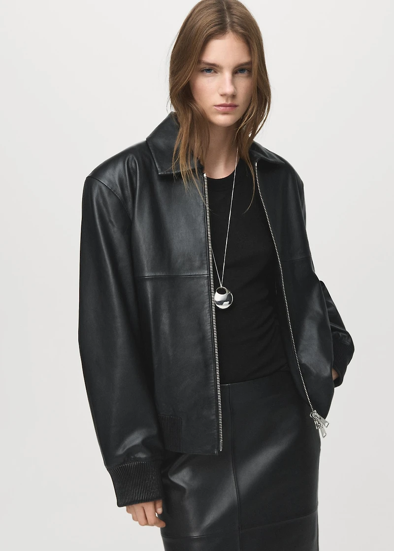 Leather bomber jacket