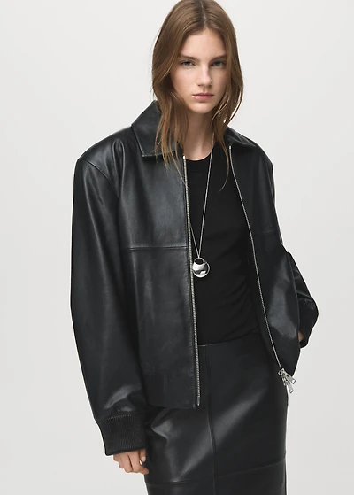 Leather bomber jacket