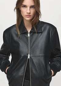Leather bomber jacket