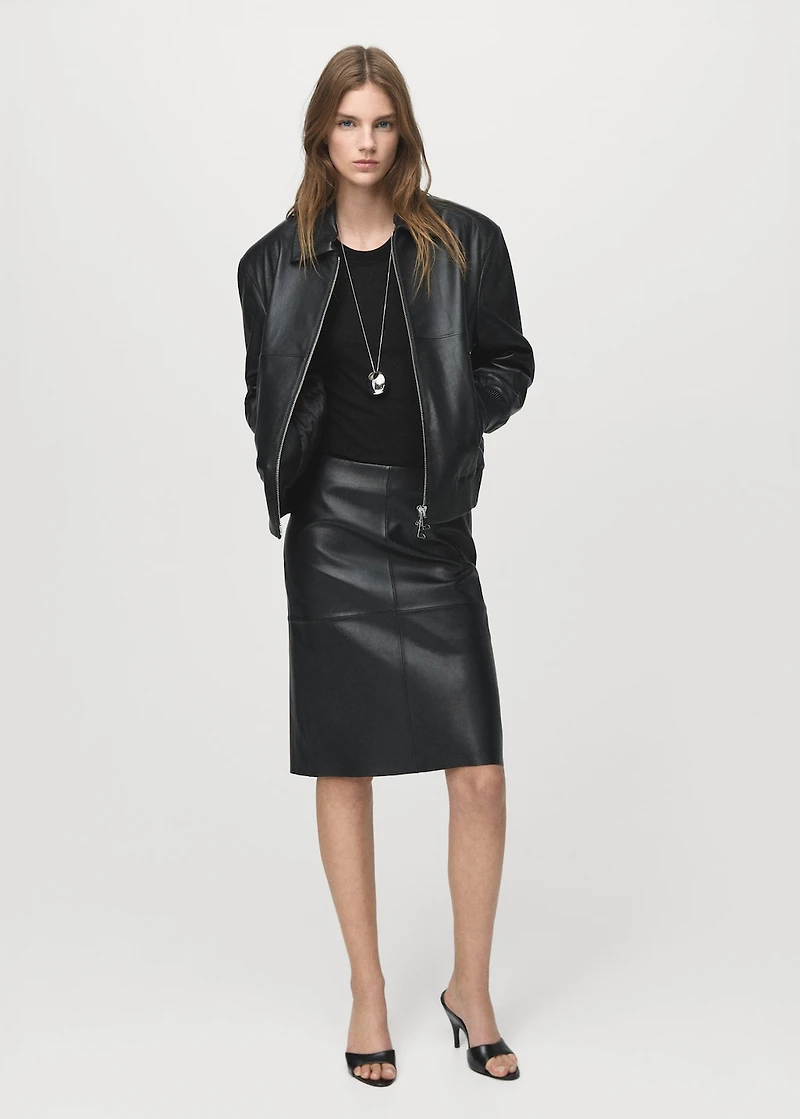 Leather bomber jacket