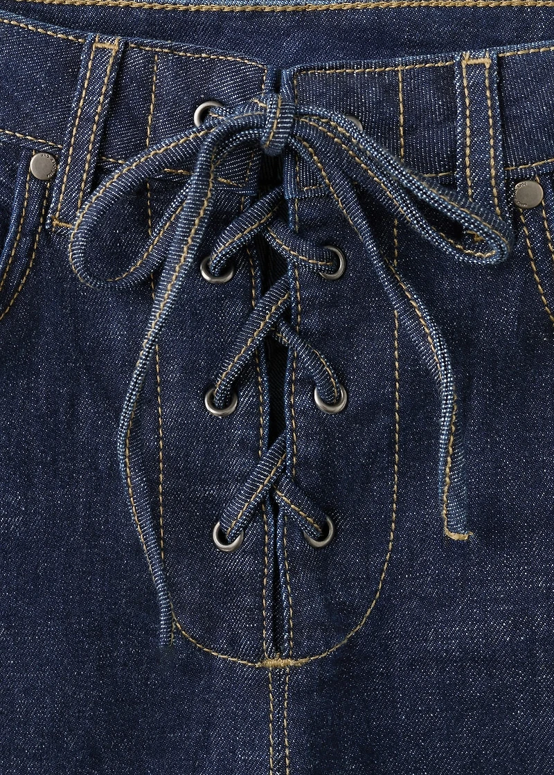 Flared jeans with drawstrings