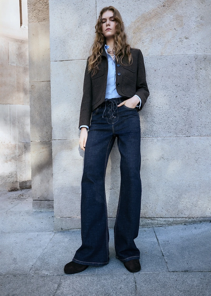 Flared jeans with drawstrings