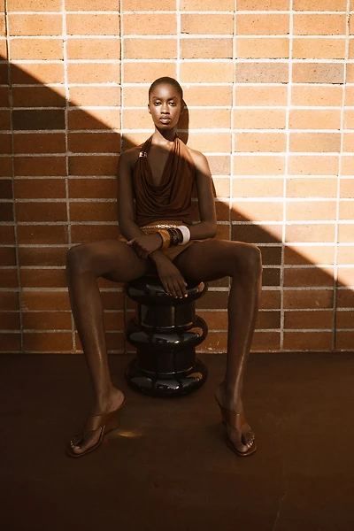 Draped top with metallic detail