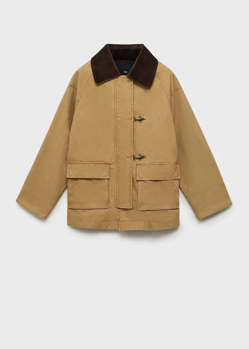 Oversized barn jacket with contrasting collar