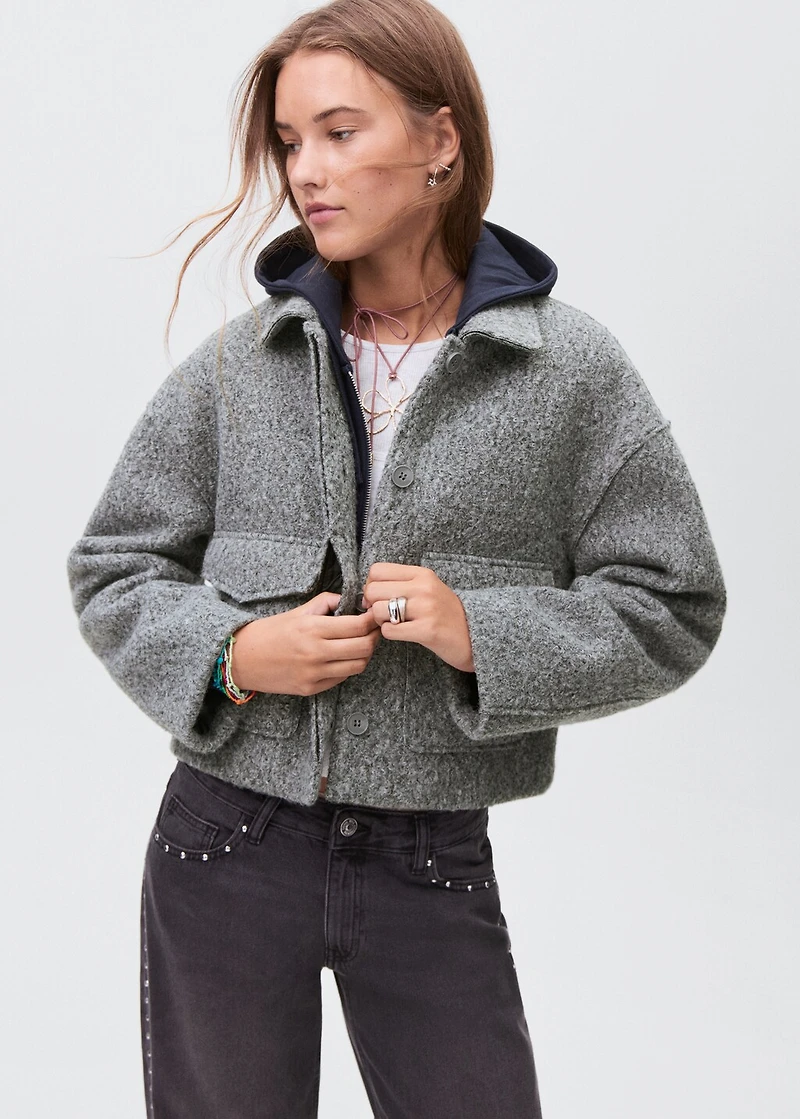 Wool jacket with lapel pockets